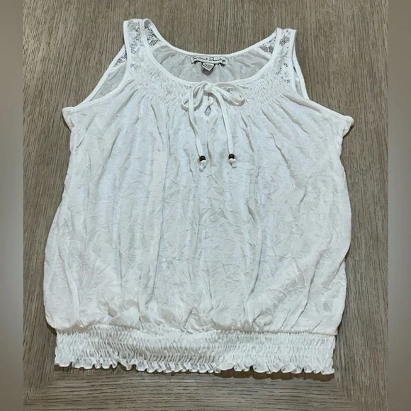 French Laundry Medium White Lace Trim Crinkled Women's Top - Picture 5 of 9